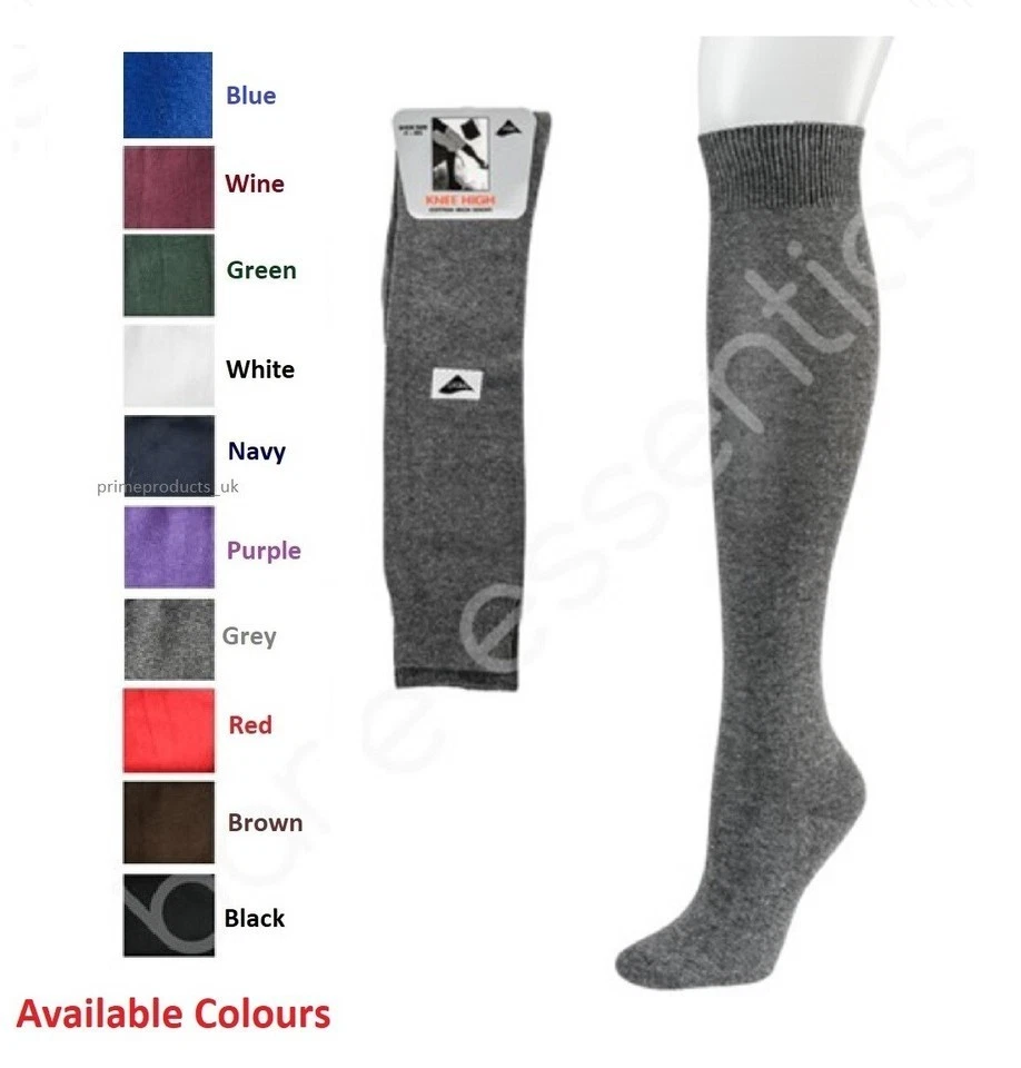 3/6/12 Pairs Cotton Plain Girls Knee High School Socks UK Size 2 to 11+ Years