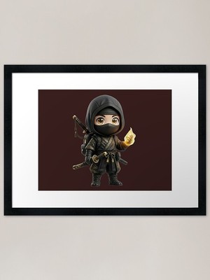 Cute Chibi Shadow Ninja Fire Magic  Framed Wall Art Poster Canvas Print Picture