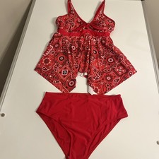 Red Print Tankini  Bottoms Set Women's Size Large
