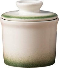 Ombre Green Butter Dish with Lid for Countertop, French Butter Crock with Water