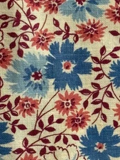 Vintage Flour Sack Fabric Pink & Blue Floral Pattern 1930s 40s Antique 35” x 47”
