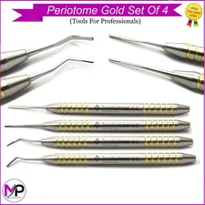 Set of 4 Periotome Gold Dental Periodontal Ligament Atraumatic Extraction Kit