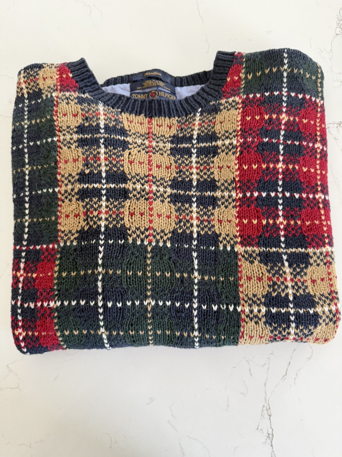 Vintage Tommy Hilfiger XL Golf Plaid Sweater Navy Blue Mens VTG 90s thumbnail 5