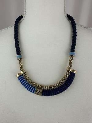 STELLA & DOT TURQUOISE NAVY BEADS ROPE NAUTICAL COLLAR NECKLACE