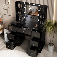 7 Drawers Vanity Desk Set with Large LED Lighted Mirror Makeup Table for Bedroom