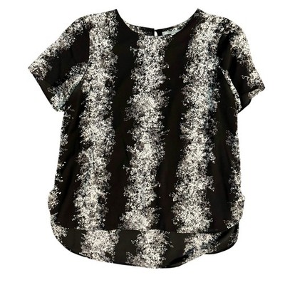 Daniel Rainn High Low Blouse Woman s XL Black & White Abstract Striped EUC