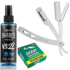 The Shave Factory Straight Edge Razor Kit (Matte/Barber No22 50ml Cologne / 100