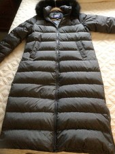 Lands End XLP grigio lungo piumino imbottito maxi cappotto pelliccia sintetica cappuccio 502699