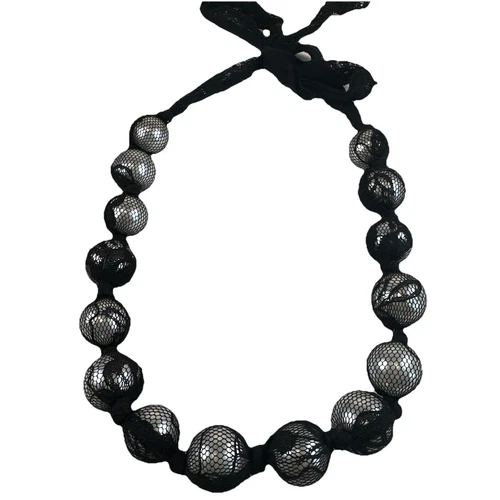 VETEMENTS Nastro cravatta collana perline pizzo nero costume moda gioielli grossi glamour