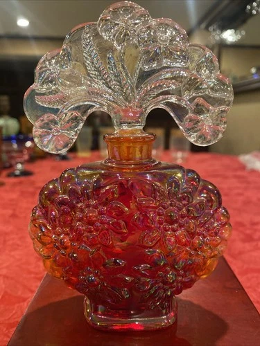 Fenton Ruby Red Revival Perfume Bottle Floral Carnival Glass w/Original Stopper