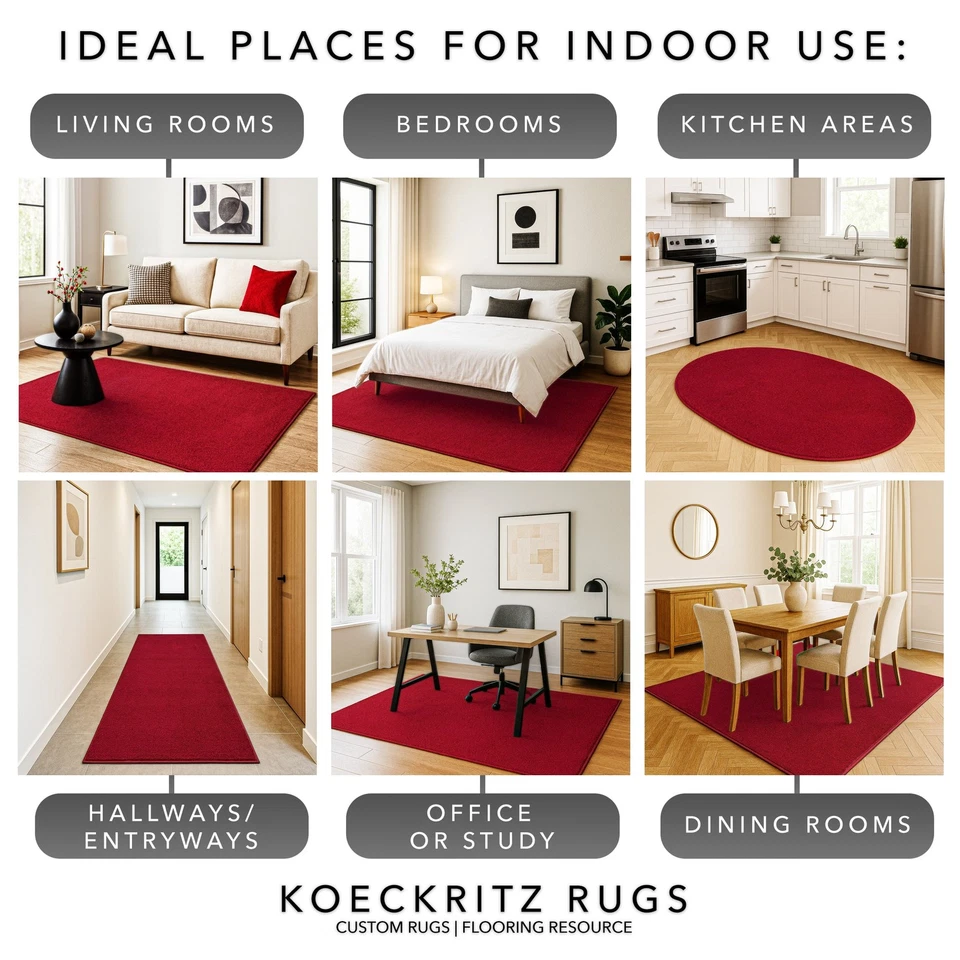 Alfombra Koeckritz moderna suave roja carmesí - audaz decoración del hogar para sala de estar dormitorio Foto 4 de 4