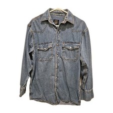 Lakin McKey Denim Western Shirt Pearl Snaps Men Medium Cotton Long Sleeves