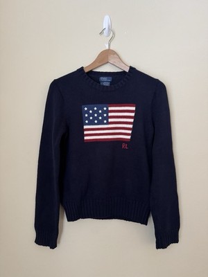 Polo Ralph Lauren American Flag Sweater USA Knit Crewneck Navy