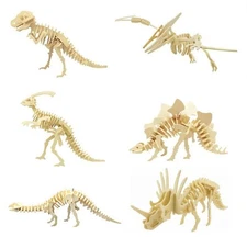 3D Wooden Dinosaur Puzzle - 6 Piece Set Wood Dinosaur Skeleton Model P
