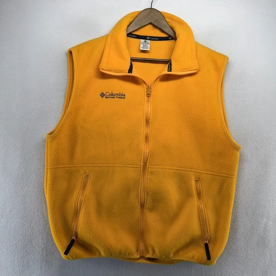 Chaleco polar Columbia vintage para hombre grande amarillo hecho en EE. UU. bordado deletreado Foto 2 de 4