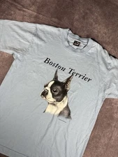 Boston Terrier Shirt Large Blue VTG Screen Stars Single Stitch