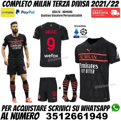 Terza Maglia Milan GIROUD 2021 2022 Third Nera Completo Adulto Bambino  Originale | eBay