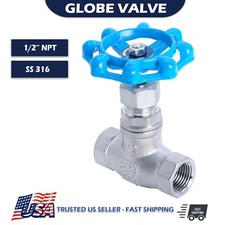 1/2" Inch Globe Valve Female Threaded NPT 200 WOG Stainless Steel 316