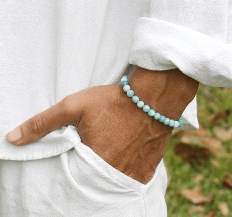 A++ Schöne Amazonit glatte runde Edelstein Perlen Erfolg 6-8 Zoll Herren Armb... - Bild 4 von 4