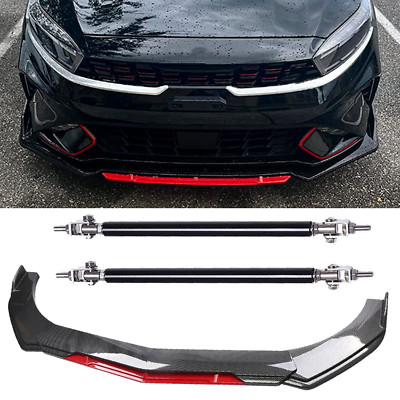 For Kia Forte Sedan/H Front Bumper Lip Splitter Spoiler Strut Carbon Fiber