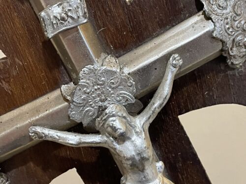 FRENCH ANTIQUE DATED 1929 ALTAR FREE STANDING CROSS CRUCIFIX - Picture 3 of 13