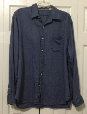 Tommy Bahama Mens 100% Linen LARGE Shirt, BLUE Pattern