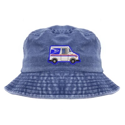 Mail delivery truck car embroidered bucket hat, pigment dyed camping hat