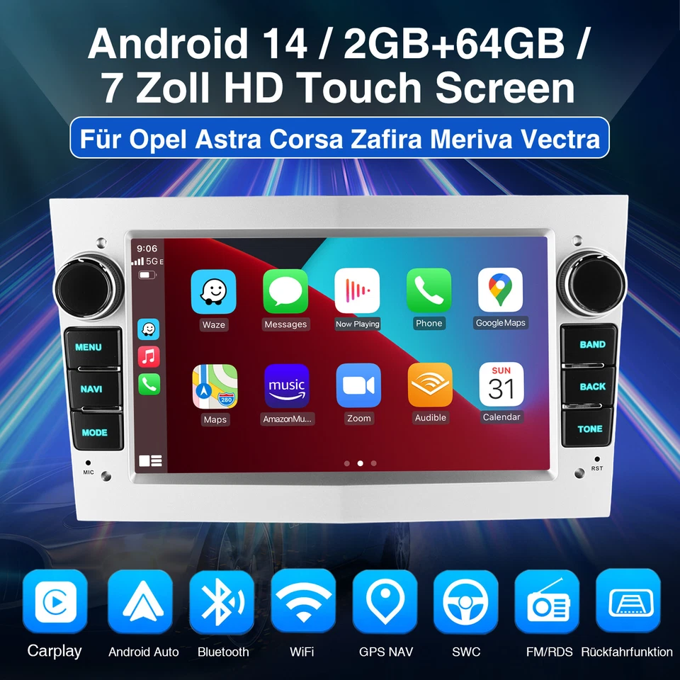 Android 14 2+64G Autoradio GPS RDS für Opel Astra G H Corsa C D Meriva Zafira B - Bild 2 von 4