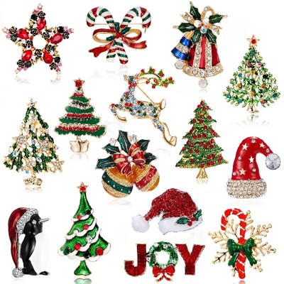 Christmas Snowman Tree Santa Claus Deer Bell Brooch Pin Xmas Party Wholesale 
