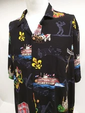 Paradise Found Mardi Gras Jazz Bourbon St French Quarter Camp Shirt Mens Size XL