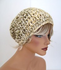 BEIGE TAN MULTI COLOR TAM CLOCHE BEANIE CAP HAT HAND CROCHET BERET SKULL CAP