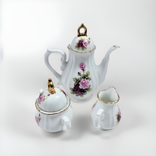 Juego de té vintage tetera azúcar crema borde dorado patrón floral juego de 3 años 50 - Imagen 3 de 4