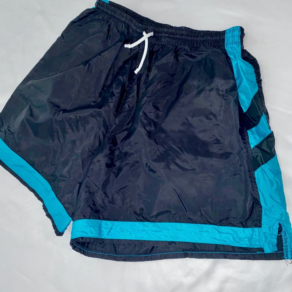 Pantalones Cortos de Fútbol High Five Años 90 Raros Satén Sedoso Nylon Negro Verde Azulado Foto 3 de 4