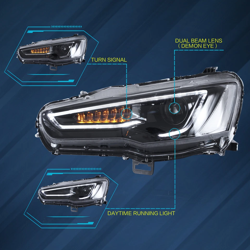 4 faros LED + luces traseras de humo para Mitsubishi Lancer / EVO X 2008-2020 Foto 3 de 4