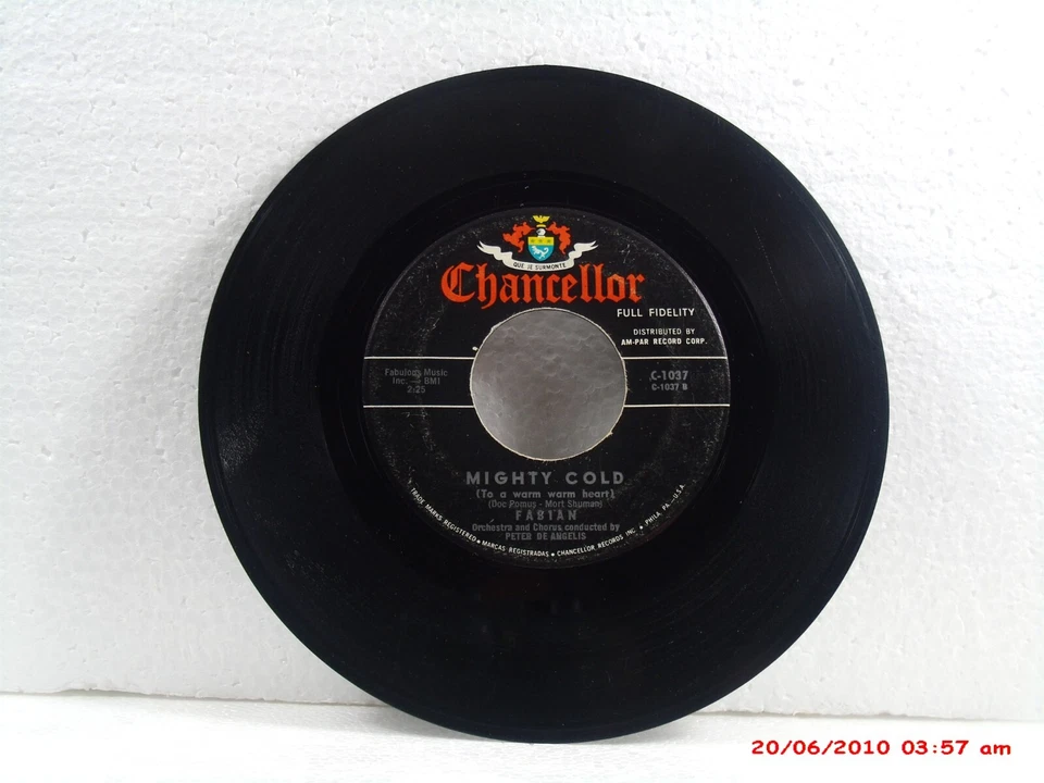 FABIAN -(45)- TIGER / MIGHTY COLD (TO A WARM, WARM HEART) - CHANCELLOR 1037-1959 - Image 4 of 4