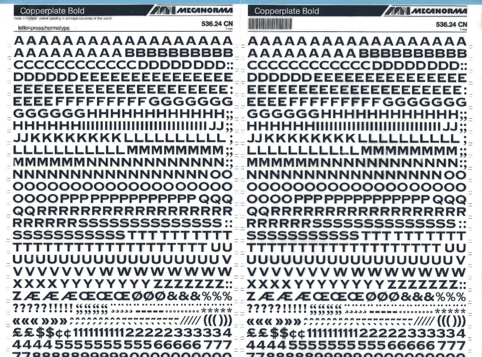 MECANORMA Transfer Lettering Sheet A3, Letraset, #645 COPPERPLATE BOLD ...