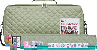 American Mahjong Set  Green - Quilted PU Leather Carrying Bag, Mah Jongg Set