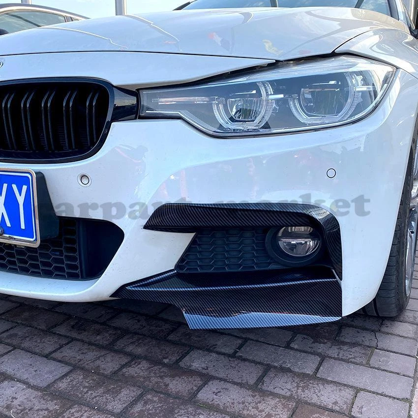 Labio de alerón de parachoques delantero 2* para BMW Serie 3 F30 M Sport 2012-2018 fibra de carbono Foto 4 de 4