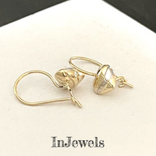 14K YELLOW GOLD PUFFY HEART DANGLE EARRINGS GENUINE SECURE HOOK WIRE TWO TONE