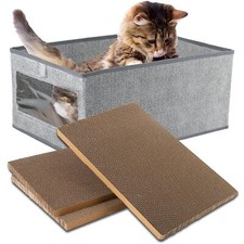 Large Cat Scratching Pads 3pcs Cat Scratcher Cardboard with a Box Reversible ...