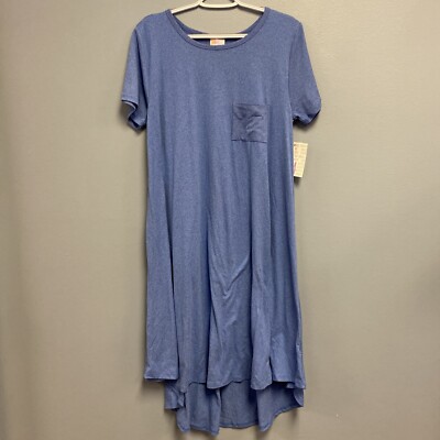 LuLaRoe Carly Dress M Blue Heather Pocket SOFT Swing High Low NWT