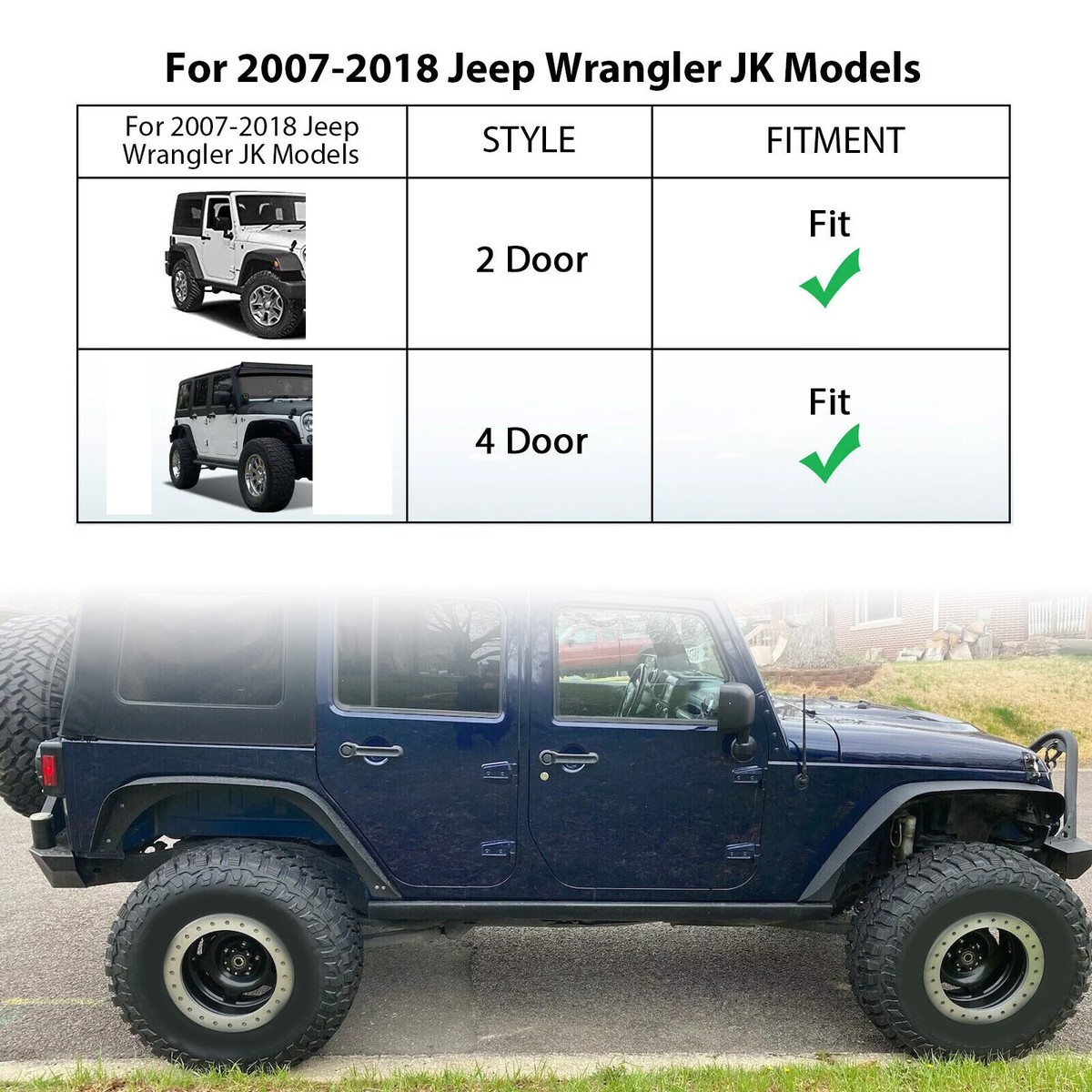 For Jeep Wrangler 07-18 JK Full Set Flat Style Solid Steel Fender