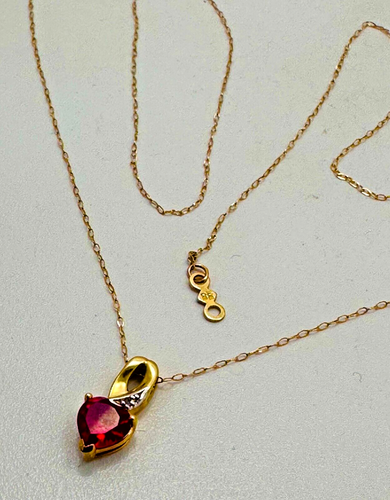 Collana in oro giallo 10 kt con ciondolo cuore rosso e diamanti 18" 6 mm - Foto 6 di 14
