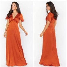 Show Me Your Mumu Rome Twist Gown Burst Orange Satin V Neck Maxi Dress sz L