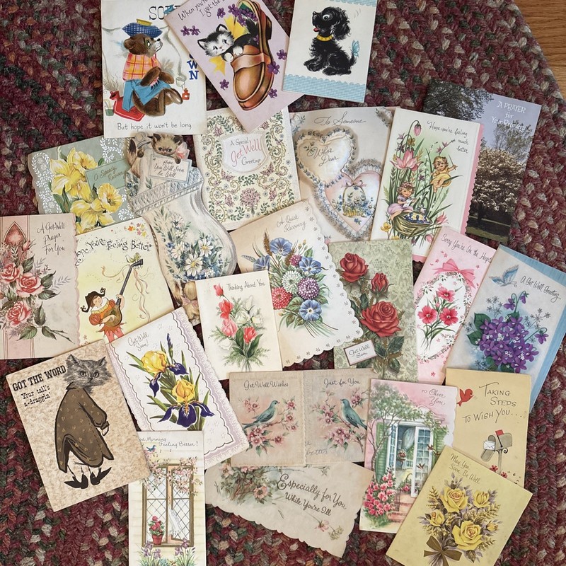 Lot of 24 Antique & Vintage Get Well Cards Hallmark & More