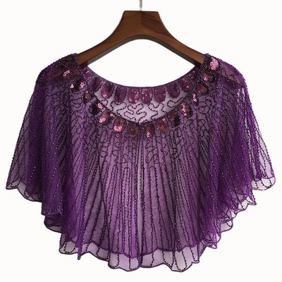Damen Cape Up Shrug für 20er Jahre Gatsby Pailletten Abend Halstuch Braut Hochzeit Schal