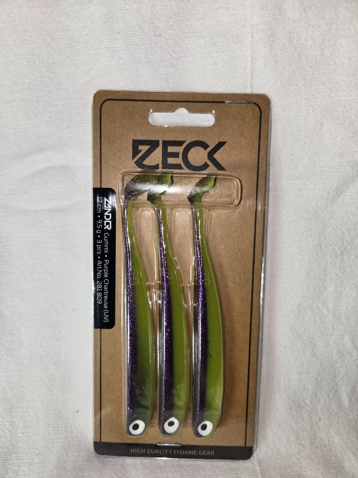 Zeck Zander Gummi 12cm 9,5g 3 Stück Purple Chartreuse (UV-Active)   #19