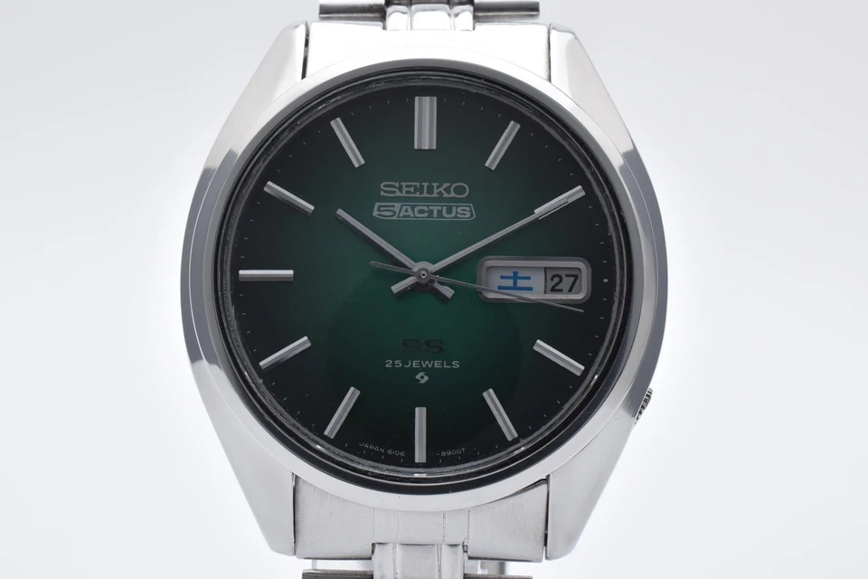 【ПОЧТИ КАК НОВЫЙ】 SEIKO 6106-8660 5 Actus 'KANJI' зеленый циферблат день дата мужчин Япония - Изображение 4 из 4