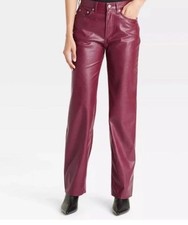 Universal Thread Pant Women's Burgundy Mid-Rise Faux Leather Baggy Size 6