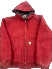 Carhartt J158 DKR Vintage Dark Red Lined Duck Canvas Hooded Jacket 3XL Crimson